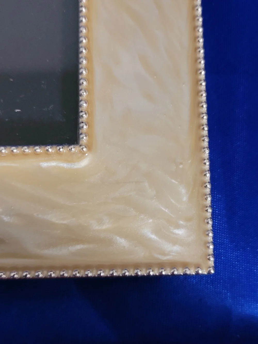 Metal Picture Frame Gold Enamel Swirl Pattern and Rhinestone Trim